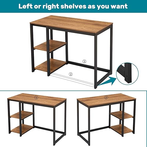 Miniatura 4 de SINPAID - Escritorio para computadora de 40 pulgadas con estantes de 2 niveles, escritorio resistente para la oficina de casa con gran espacio de