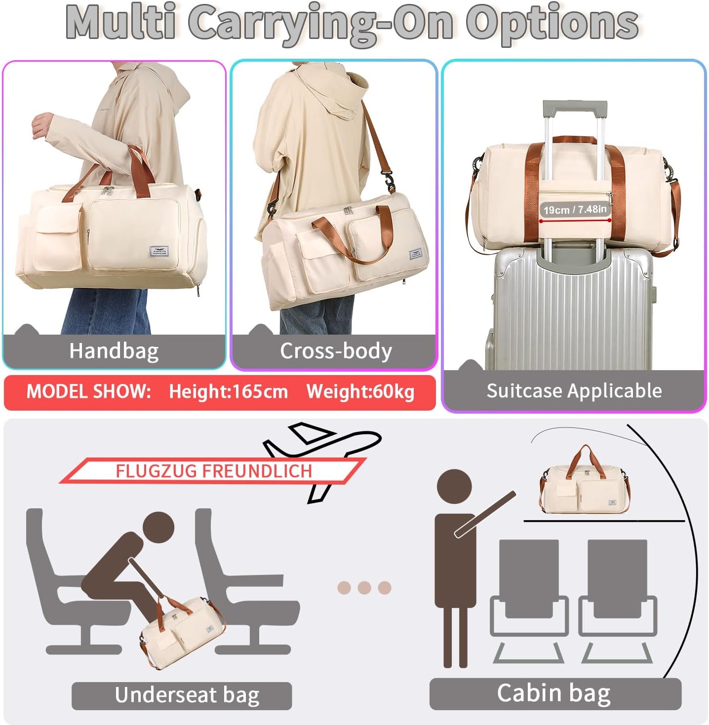 FIORETTO Women's Gym Duffle Bag with Shoes Compartment, 37L Capacity, Ideal for Travel, Gym, Sports, Duffel, Weekender - Image 3