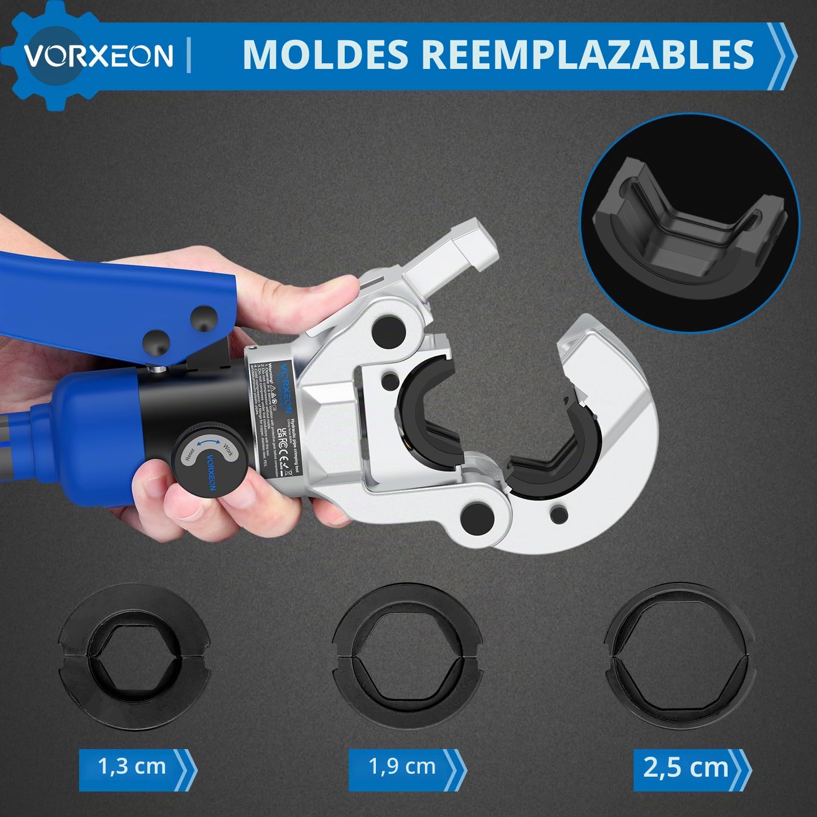 Alicates para Prensar Tuberías multicapa profesional: 4 juegos de formas de prensado con perfiles TH (16, 20, 26, 32) para tubos multicapa de cobre y aluminio para trabajos de fontanería