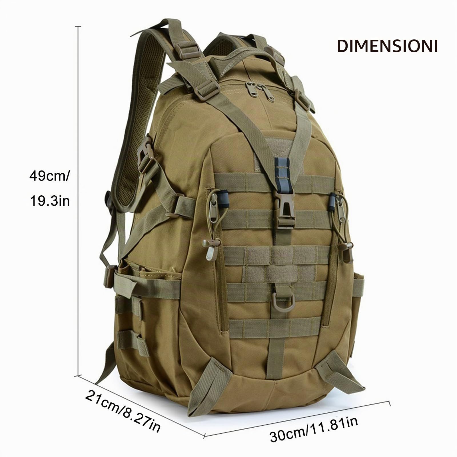 Zaino Tattico Militare 35 Litri Zaino Uomo da Trekking Impermeabile Molle Backpack con Striscia Riflettente per Viaggio, Campeggio, Pesca (Nero)
