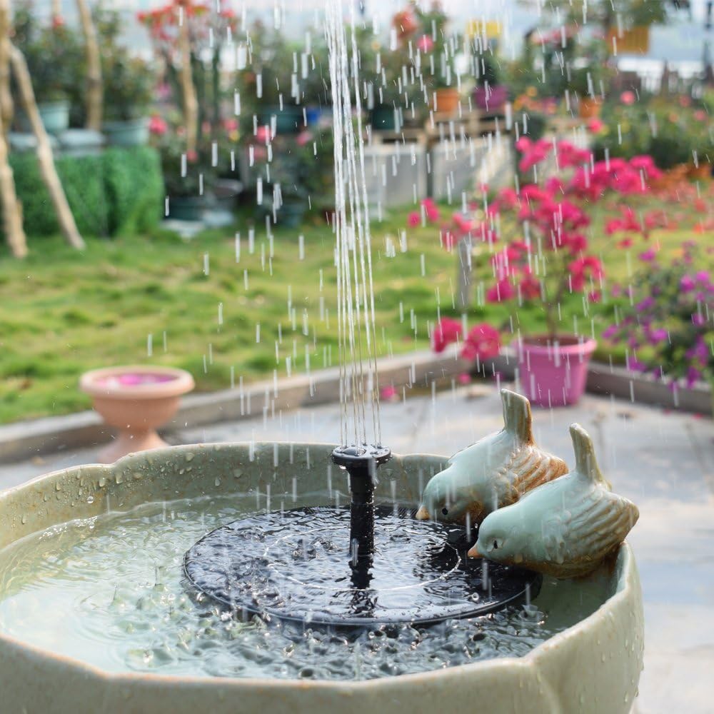 ROADTEC Solar Fountain Pump for Bird Bath, Free Standing Floating Solar Water Fountain Submersible Solar Water Pump Kit for Small Pond, Pool, Fish Tank and Garden Decoration, 1.4W