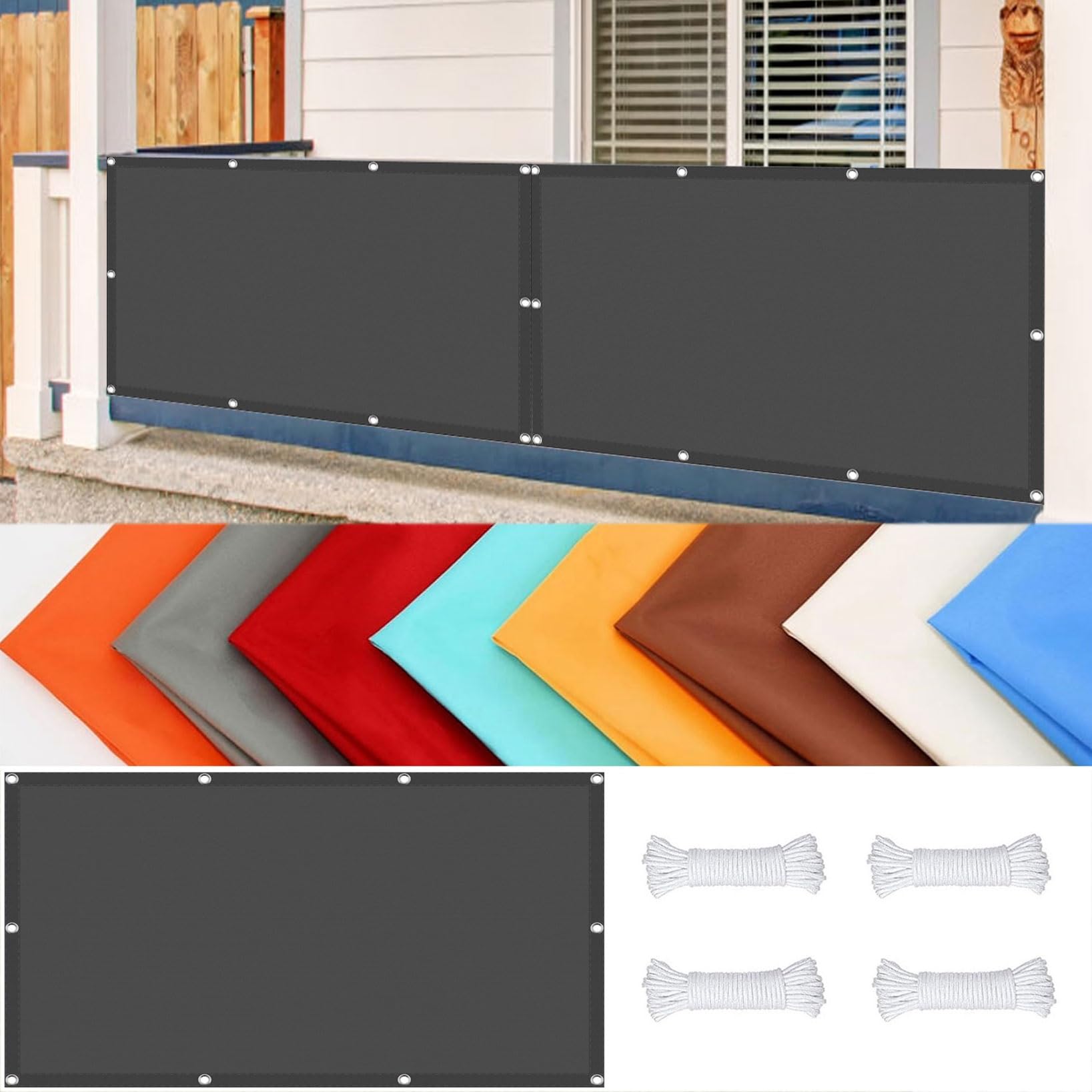 Brise Vue Balcon Exterieur 130 x 380 cm Protection UV, Imperméable Brise Vue Renforcé Filet Occultant avec Oeillets et Cordons, Facile a Poser pour Balcon Jardin Patio Terrasse, Gris Foncé