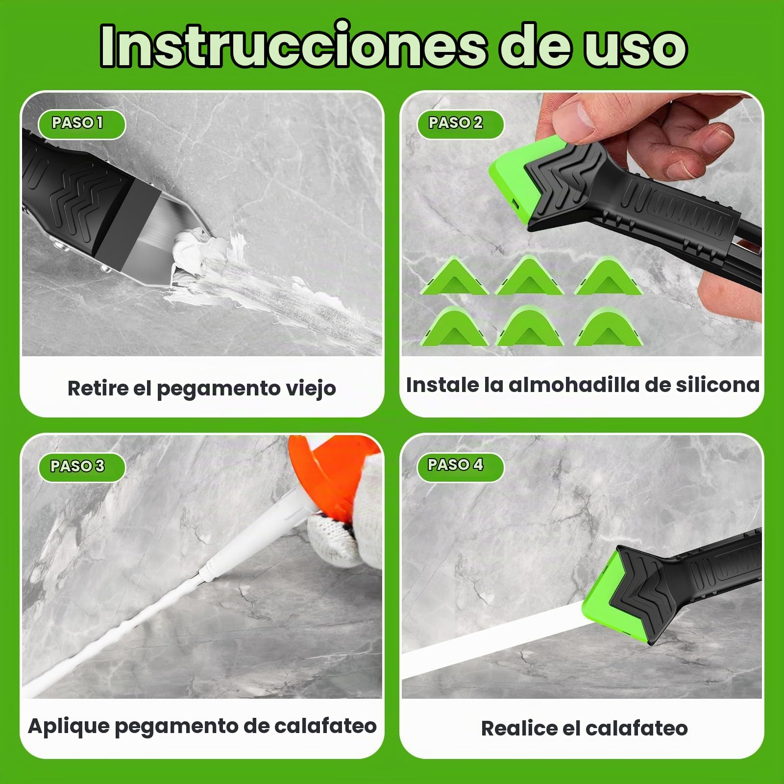 Goopreen Herramienta de rejuntado 5 en 1 de silicona herramienta de inyección sellador sellador herramienta de acabado con paleta inyectable, 6 almohadillas de silicona intercambiables, costuras de