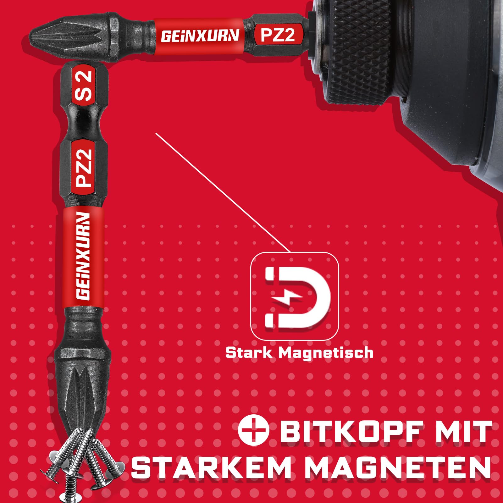 Geinxurn Schlagfeste Schraubendreher Bits Set, 90 Stücke 50mm Magnetisch (PH2/PZ2/T10/T15/T20/T25/T30/Hex) S2 Stahl Multi Treiber Bits mit Lagerung Bunte Box