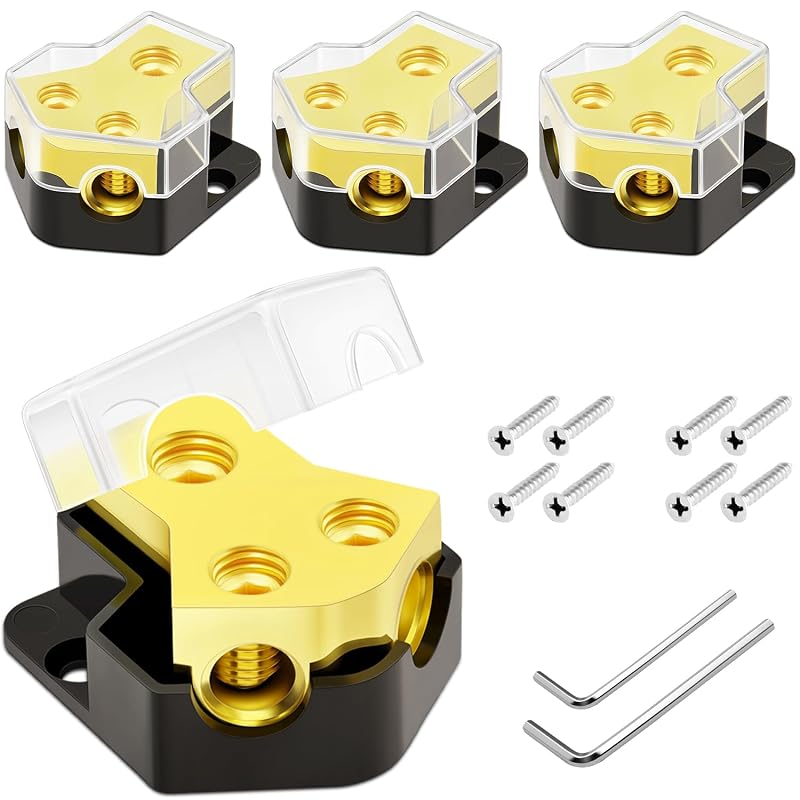 Bloco distribuidor de energia 12 V para áudio automotivo, 1 entrada e 2 saídas, 0/2/4 AWG para 4/6/8 AWG, Bolipoeq, kit com 4 peças