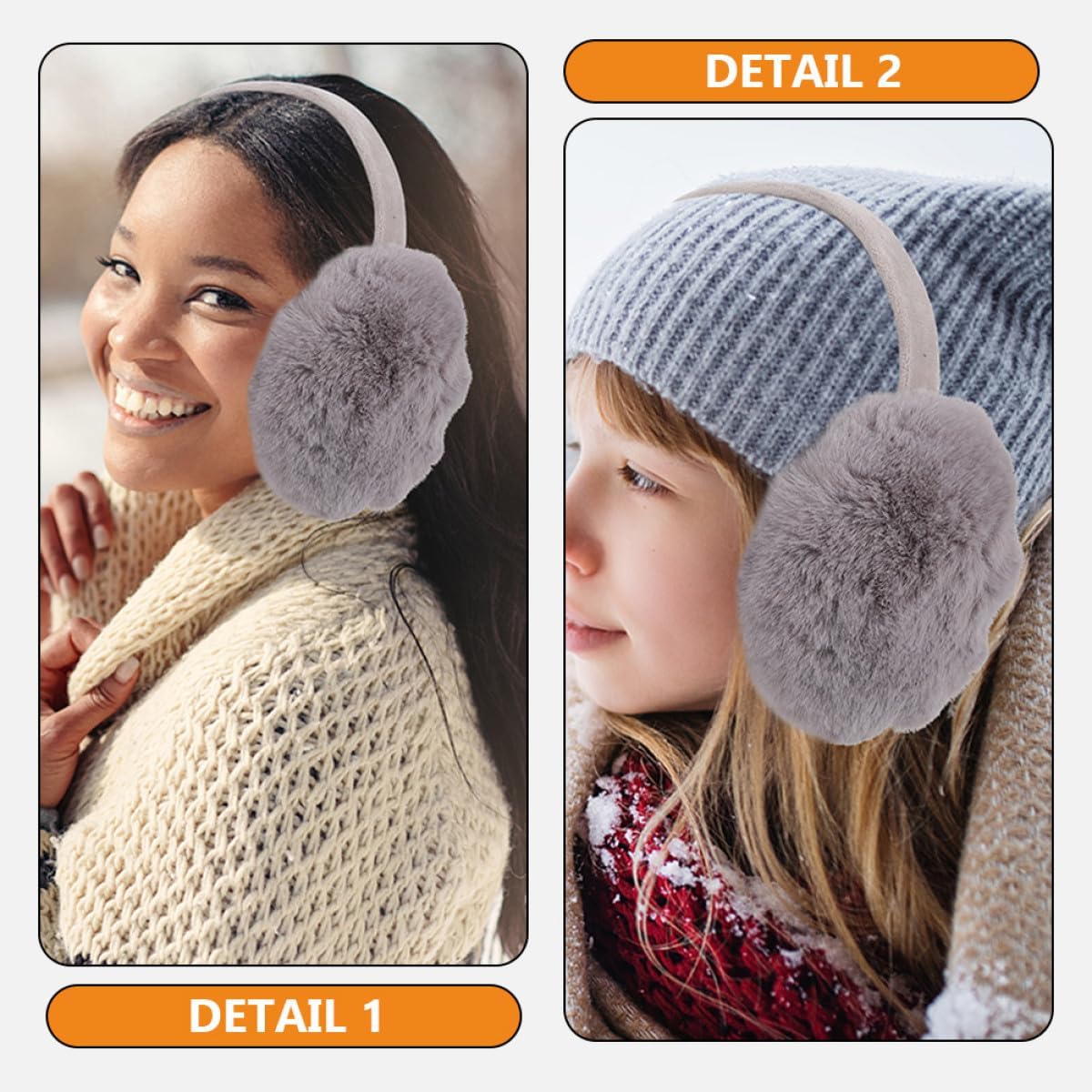Unomor 2pcs Winter Earmuffs for Women and Men Plush Ear Cover Ear Warmer Soft Fleece Protectors for Outdoor Cycling and Cold Weather