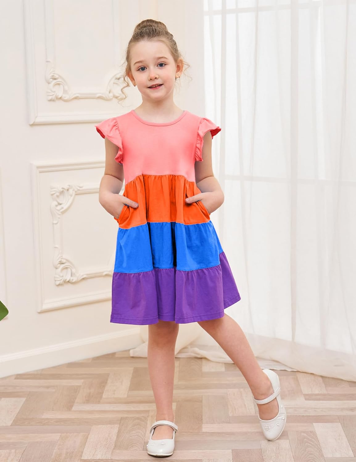 ベビー服 ボディスーツ(6ヶ月～12ヶ月)の通販｜通販のベルメゾンネット Little Me Bumeex ガールズドレス コットン フリルスリーブ ティアード スイング Aライン キュート ミディ カジュアル サンドレス