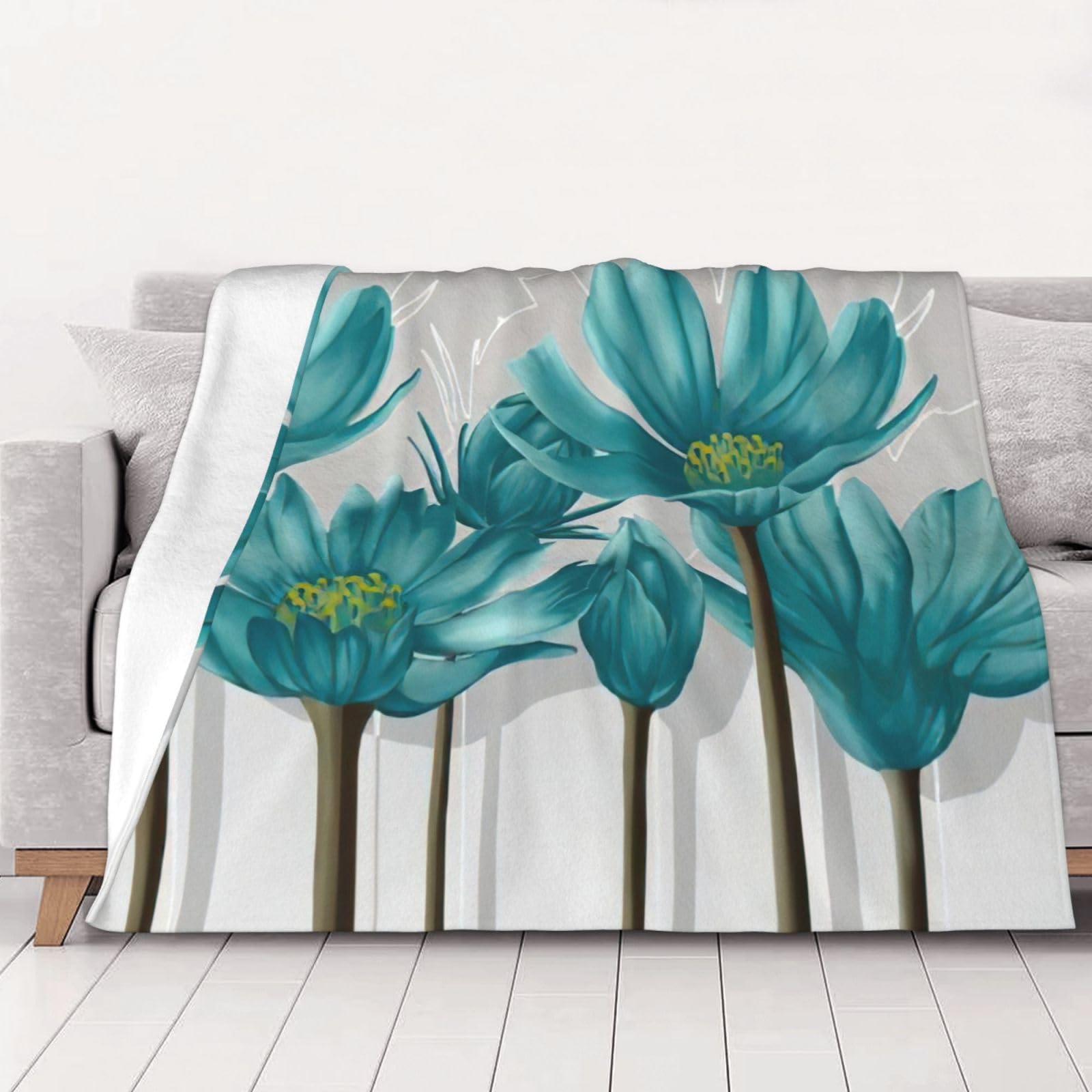 Couverture en flanelle haut de gamme au design imprimé floral bleu sarcelle