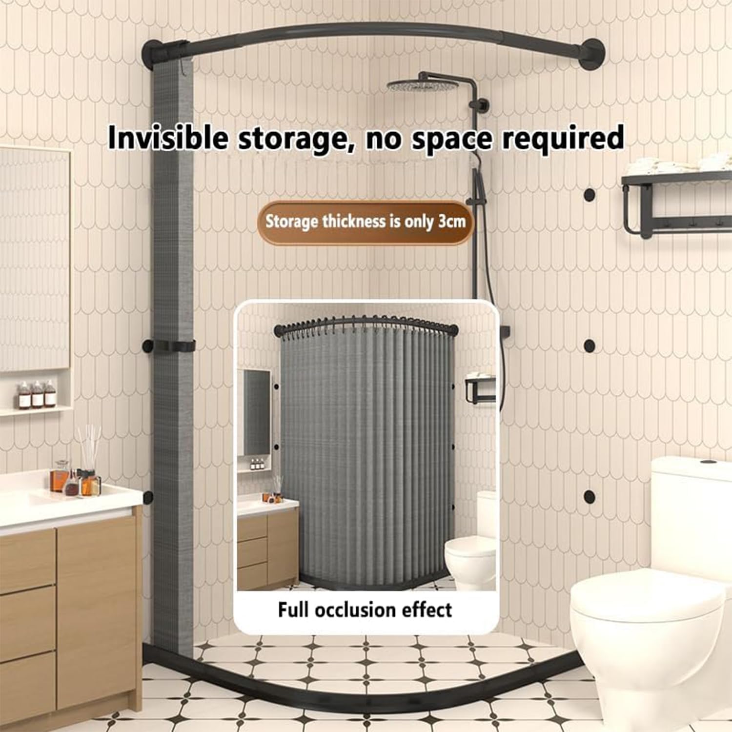 Tenda da Doccia Magnetica, Tenda da Bagno Pieghevole Impermeabile con Striscia Magnetica Che trattiene l'acqua, a Prova di Schizzi e con Chiusura Rapida per vasche da Bagno e Hotel.
