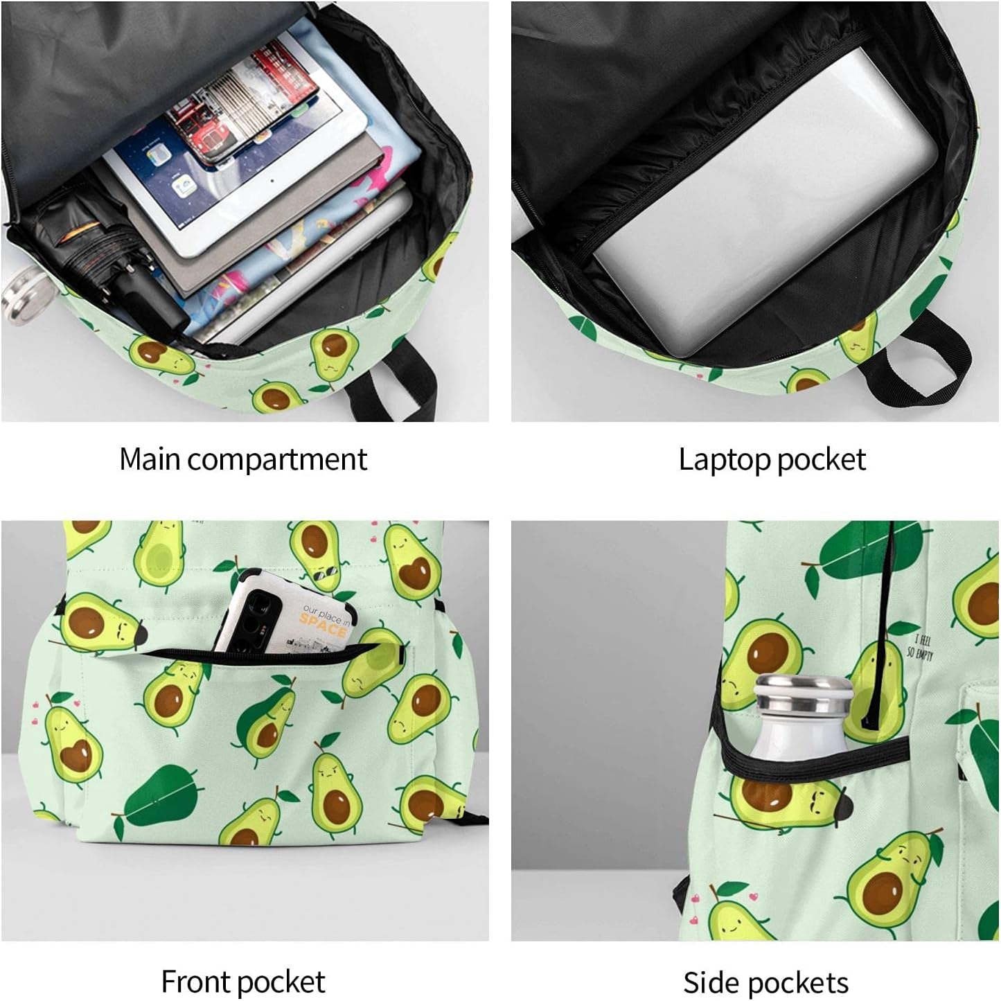 KiuLoam 17 inch Backpack Different Cute Avocados Laptop Backpack Shoulder Bag School Bookbag Casual Daypack - Image 6