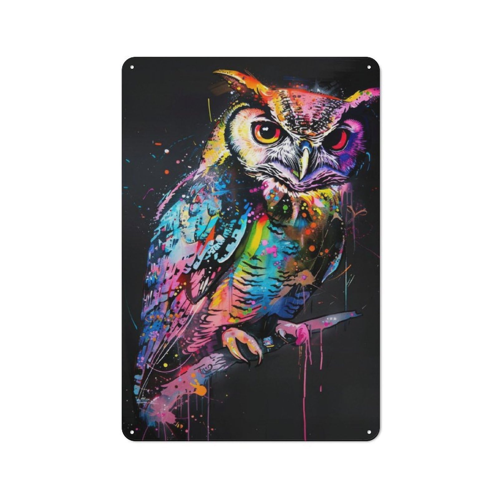 Junmoney Owl Popart Painting Vintage Tin Sign 30X20cm For Garden Room Or Summerhouse, For A Newly Organised Room And Metal Sign Display