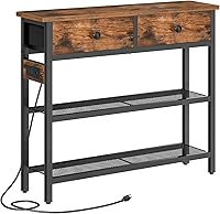 Vista 1 de HOOBRO 29.5" Narrow Console Table with Power Outlet, Small Entryway Table with 2 Fabric Drawers, Behind Couch Table Sofa, 3-Tier Storage Shelves