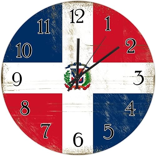 Reloj de pared de madera con diseño de recuerdo de país de República Dominicana, reloj de pared redondo de 10 pulgadas, reloj de pared redondo de 10