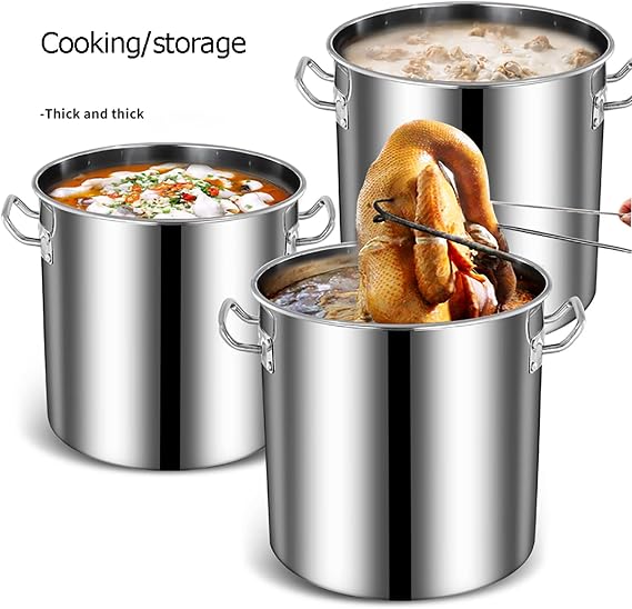 304 Stainless Steel Stock Pot with Cover, Stainless Steel Stockpot with Lid, Compatible with All Heat Sources, Silver,45 * 26.5cm,45 * 26.5cm(30 * 21cm)