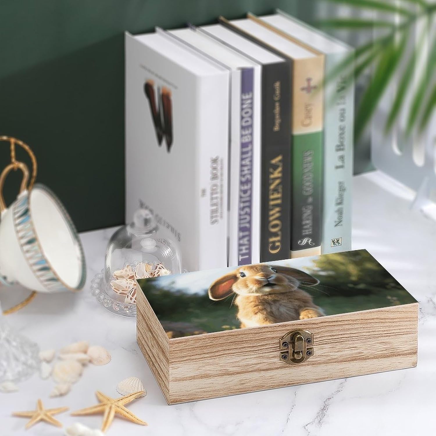 Cute Funny Rabbit Wooden Decorative Storage Box Jewelry Storage Bins with Hinged Lock Vintage Keepsake Chest for Organizing Rings, Necklaces, Trinkets Storage Container for Women, Mom Gift image 4