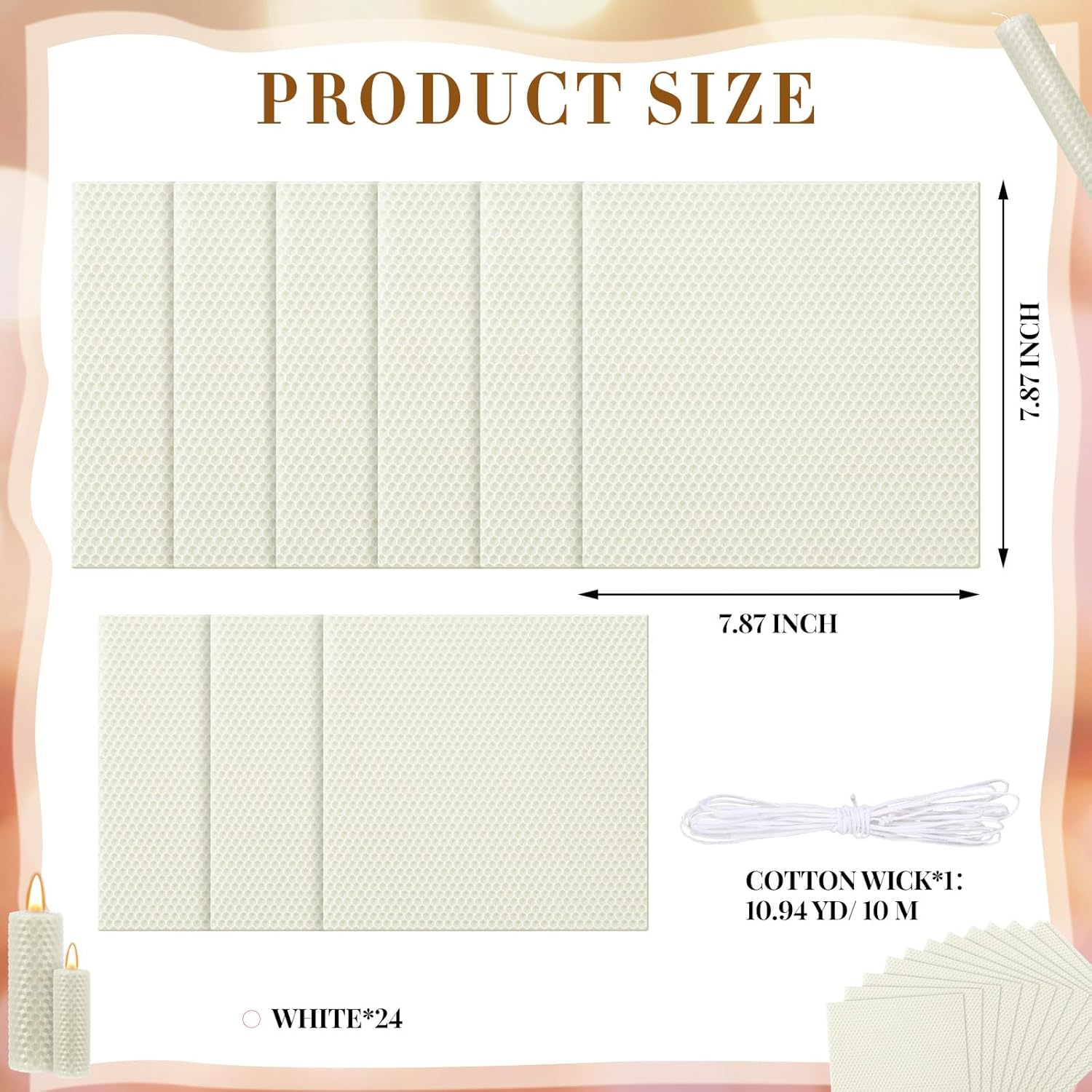 Yuntau 24 Pcs Beeswax Candle Making Kit Ivory Natural Beeswax Sheets DIY Set Include Honeycomb Sheets and Cotton Wicks for Craft Gift Kids Adults Fun Project