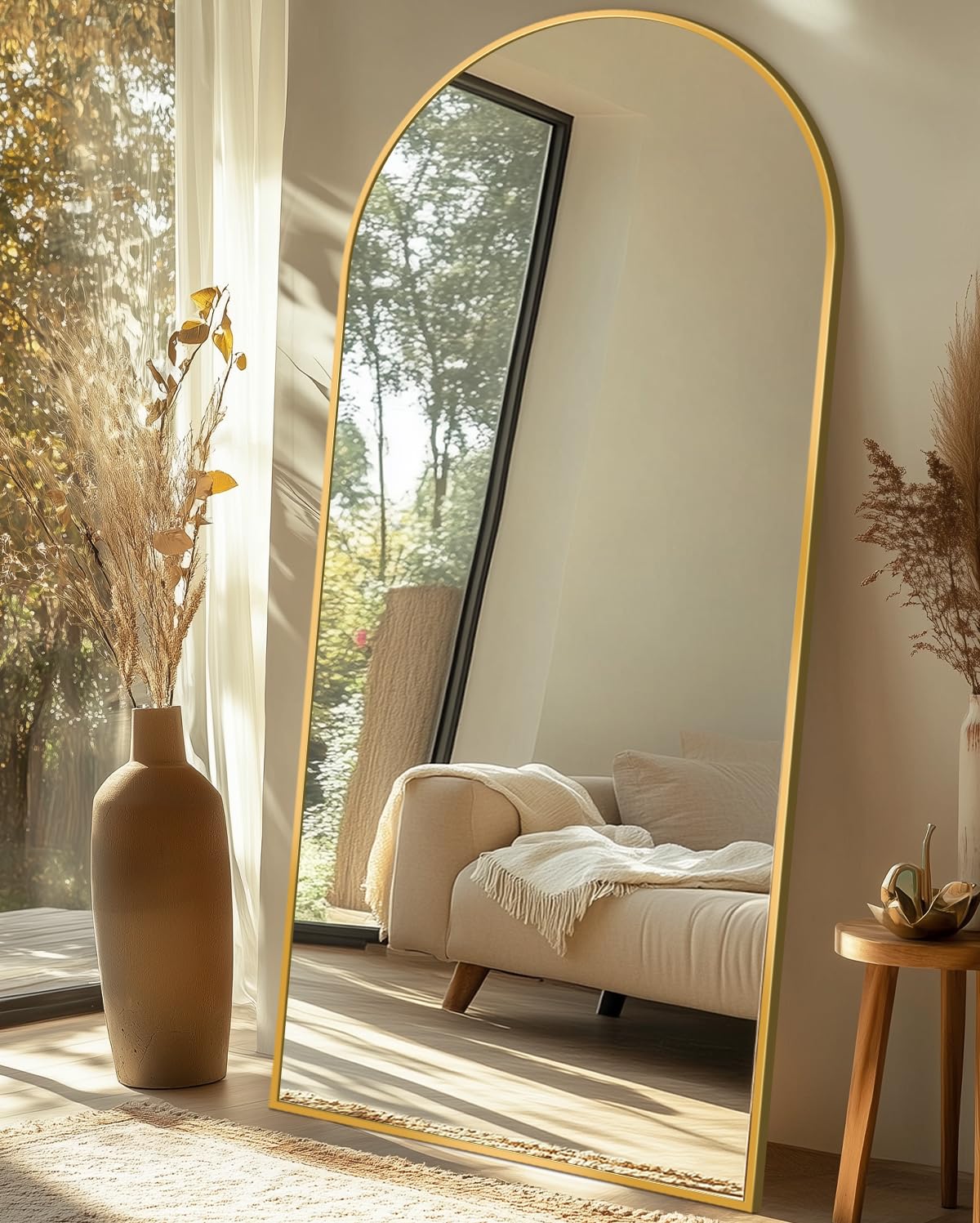 Full Length Mirror with Stand, 71"x28" Arched Full Body Large Stand Up Aluminum Frame Floor Standing Mirror, Freestanding Hanging Leaning Mounted for Bedroom Living Room Entryway Gold