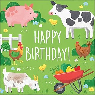 Farm Animals Birthday Party Napkins - 32 Count | 2 packs of 16CT Luncheon Napkins