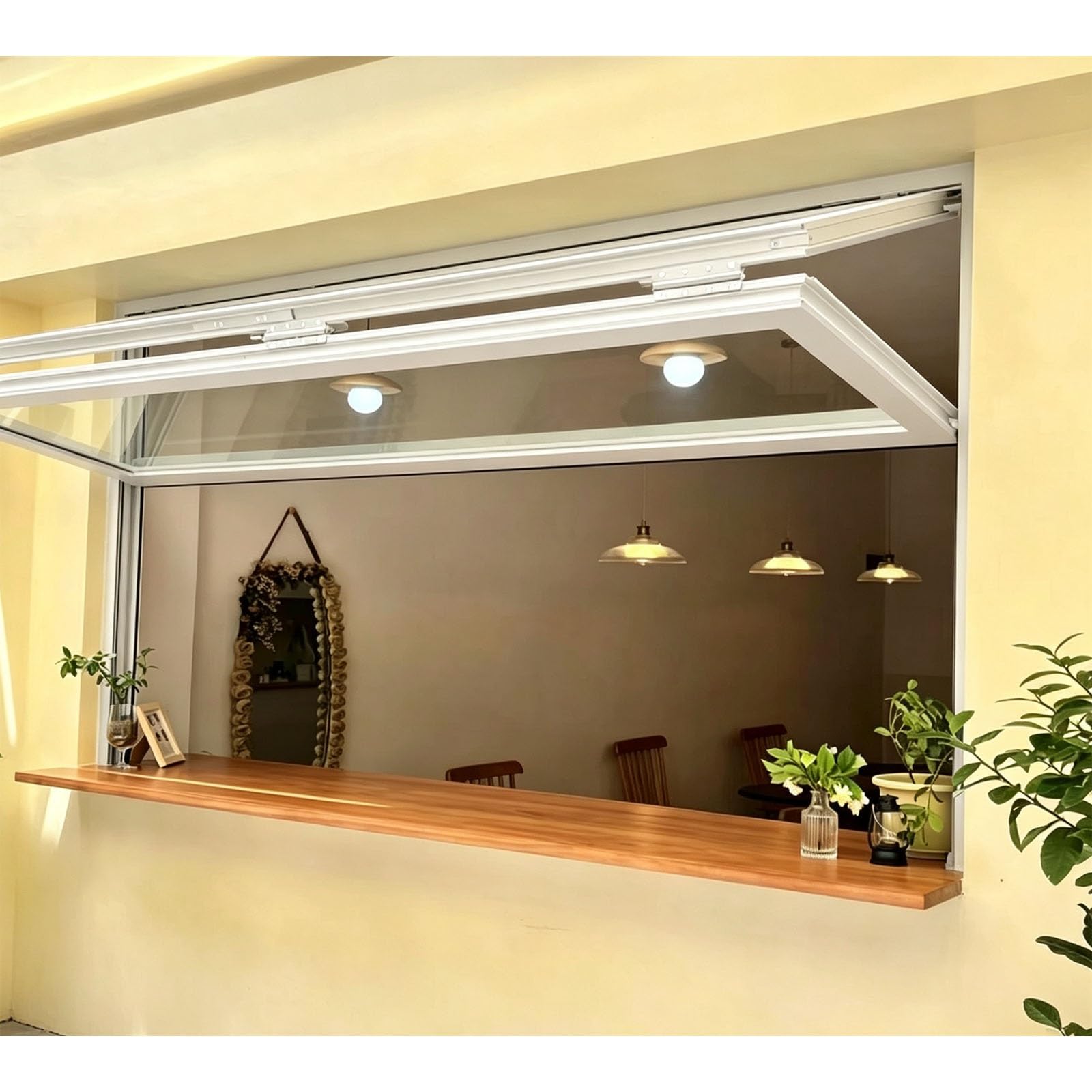 Fenêtre de service en verre trempé pour food truck et remorque(White,W x H 24 x 48 in)