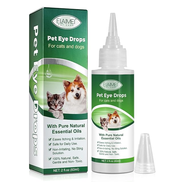 Onznoz Gotas Oculares para Mascotas 60Ml, Gotas Oculares para Perros Y Gatos