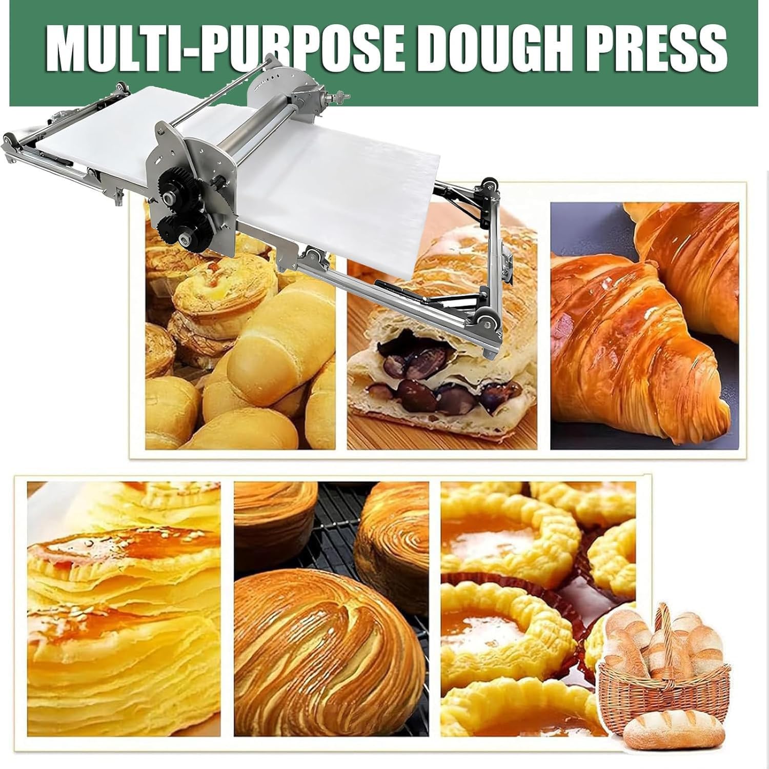 Sfogliatrice Elettrica Pieghevole per Pasta, 40x17,7 Pollici, Spessore Regolabile 0,07 A 1,18 Pollici, Sfogliatrice Elettrica in Acciaio Inossidabile, avanti/Indietro Automatico