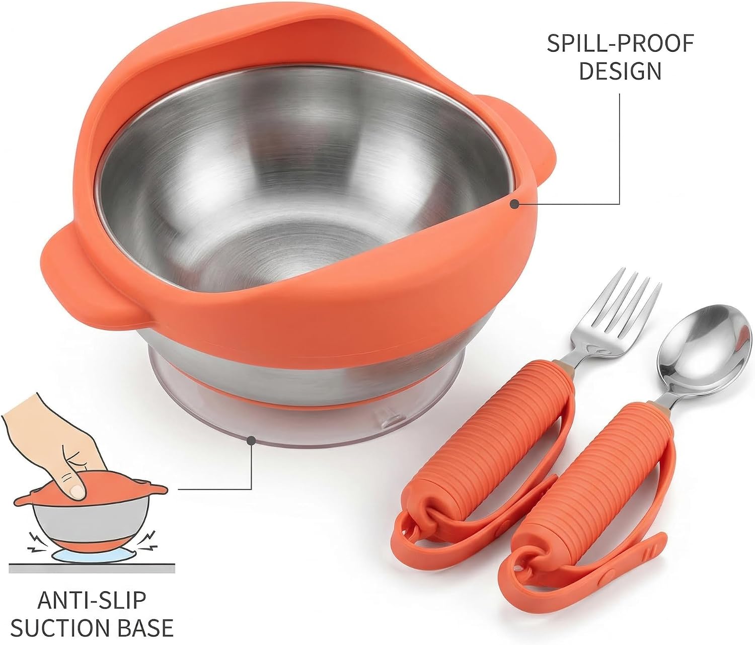 Elderly Eating Aid Set – Non-Slip Adaptive Utensils with 360° Rotating Spoon & Fork, Heat-Resistant Silicone Bowl (398ml), BPA-Free for Arthritis, Tremor, Parkinson’s Support