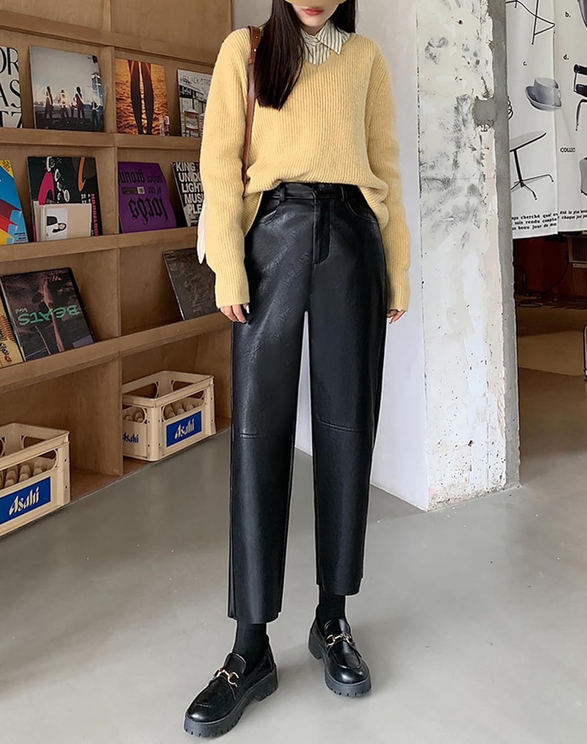 HaoMay Women's Faux Leather Pants Straight Leg High Waist Ankle Pleather Trousers - Image 5