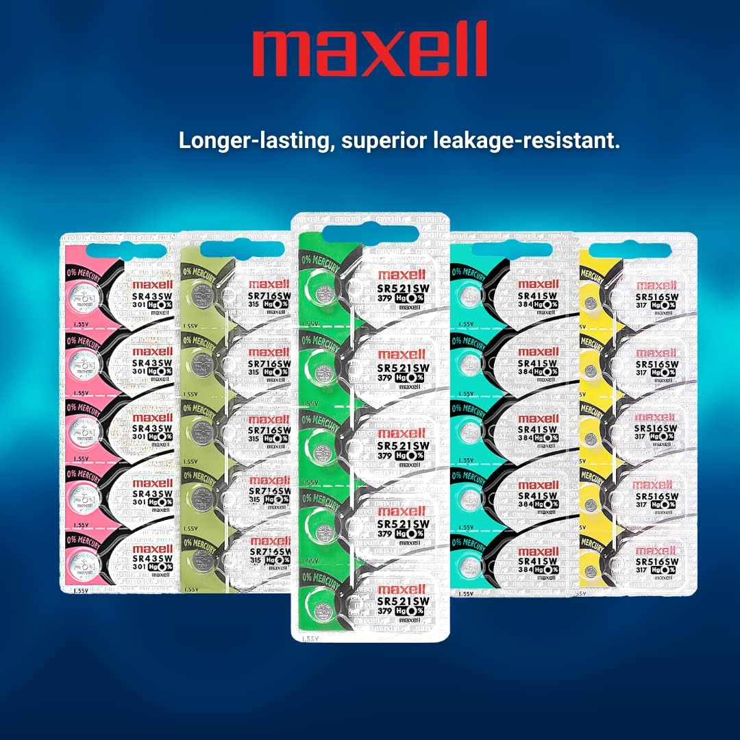 Maxell SR521SW 1.55V Silver Oxide Battery (5pcs per pack)