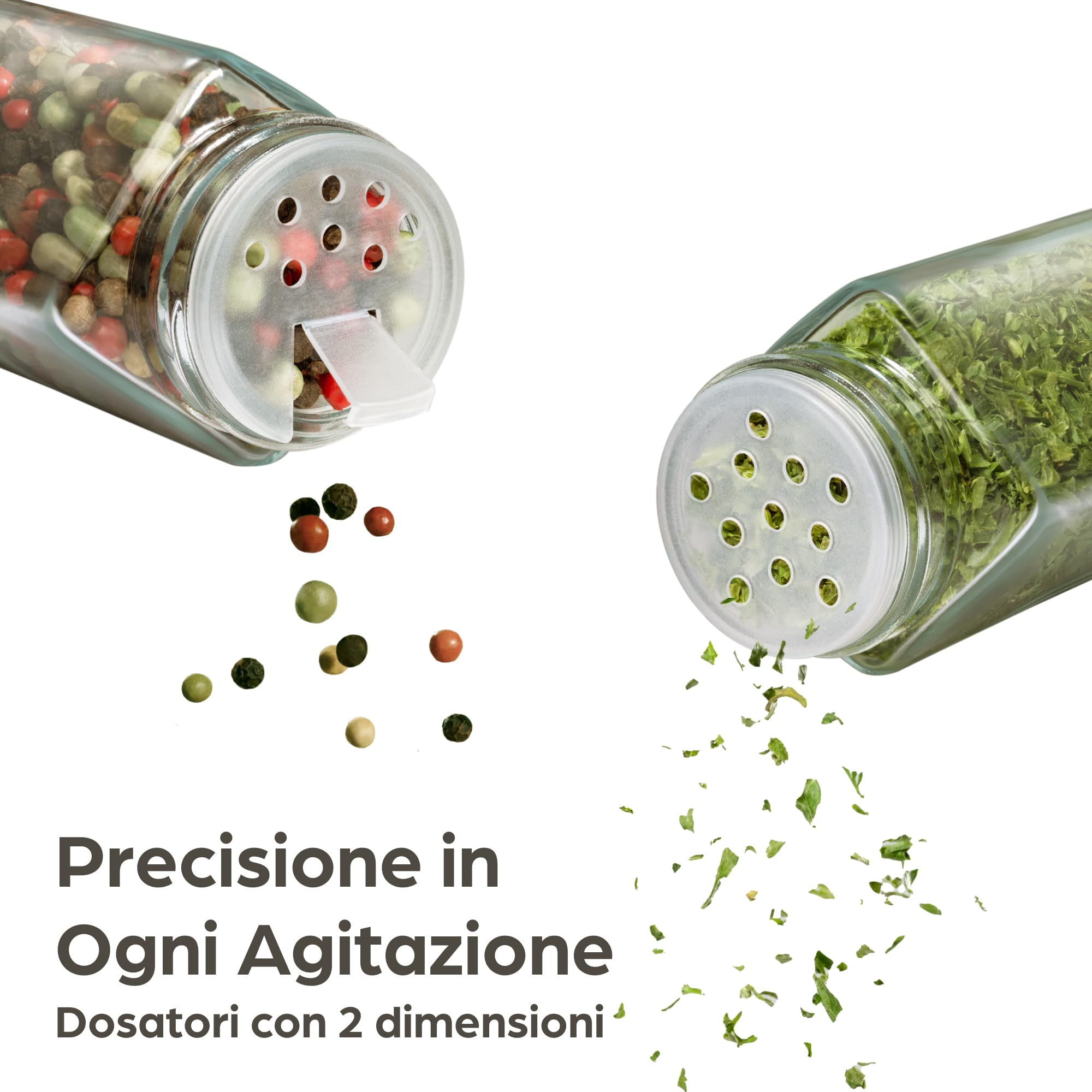 Praknu Barattoli Vetro per Spezie con Coperchi - Set da 12 - Coperchio in Bambù - 120ml - Inclusi Etichette, Spazzola & Cucchiaio in Legno - Contenitori Spezie per Cucina