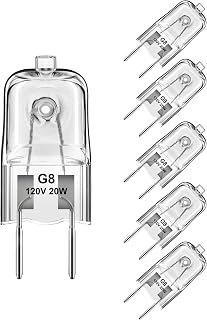 Flaspar G8 Halogen Bulbs,20W 120V G8 Bi-Pin Base Xenon Bulb, 20Watt T4 JCD Type 2800K Warm White Under Cabinet Puck Lighting Replacements,Dimmable 6 Packs