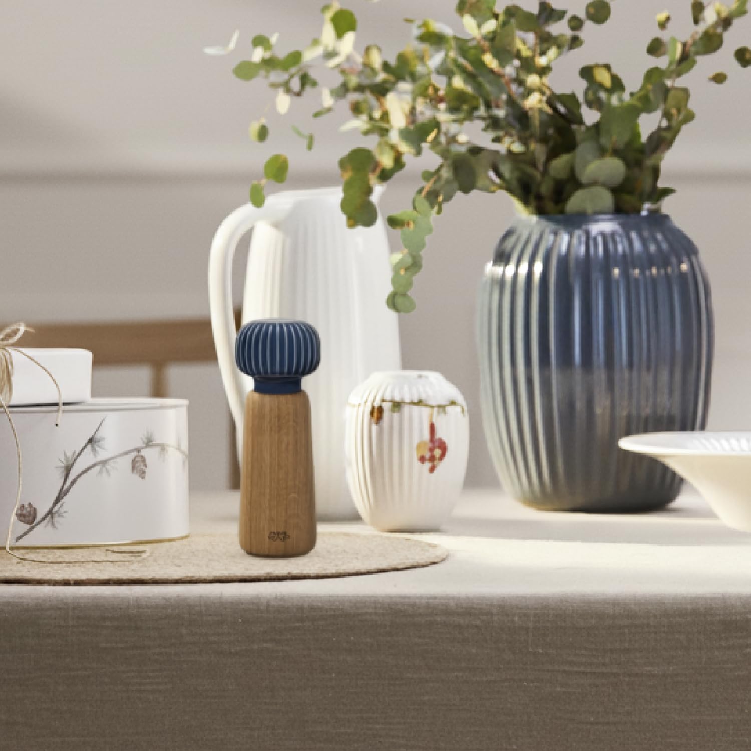 Kahler Hammershoi Salt and Pepper Grinder, Indigo, 7.3"H x 2.6"D, Designed by Hans-Christian Bauer, Gift Box Included