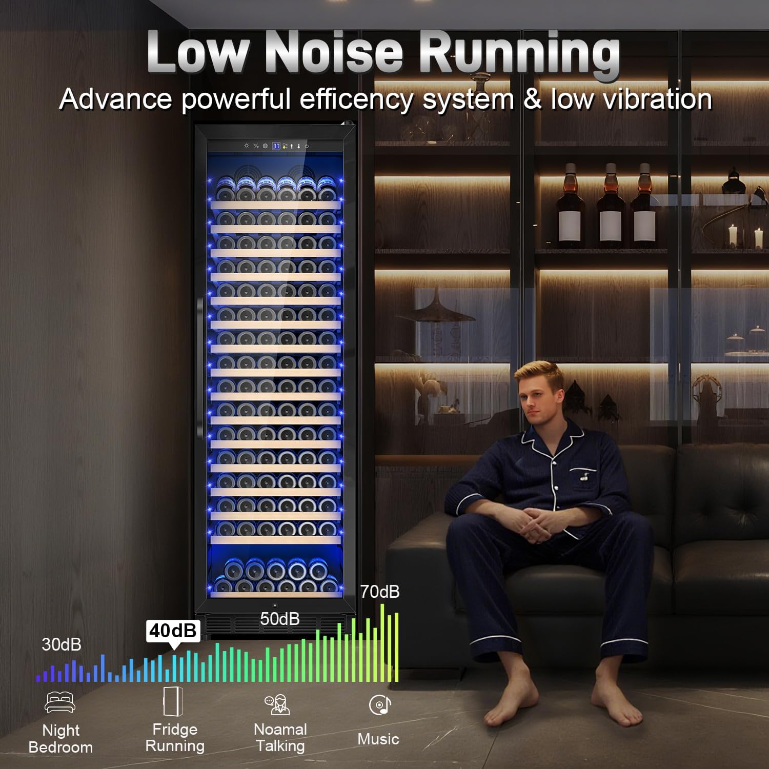 Wine Cooler-Wine Refrigerator 24 Inch Wide Large Freestanding/Built in Wine Fridge for 176 Bottles with Safety Lock Cellar Chiller Low Noise, Fast Cooling, Black - Image 6