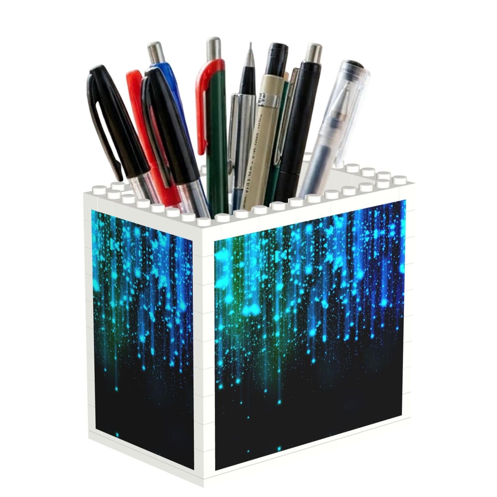 SATUSA Stars Print Building Block Texture Pen Holder - Pencil Holder For Desk Pen Organizer,Aesthetic Desk Accessories For Women(1pcs)