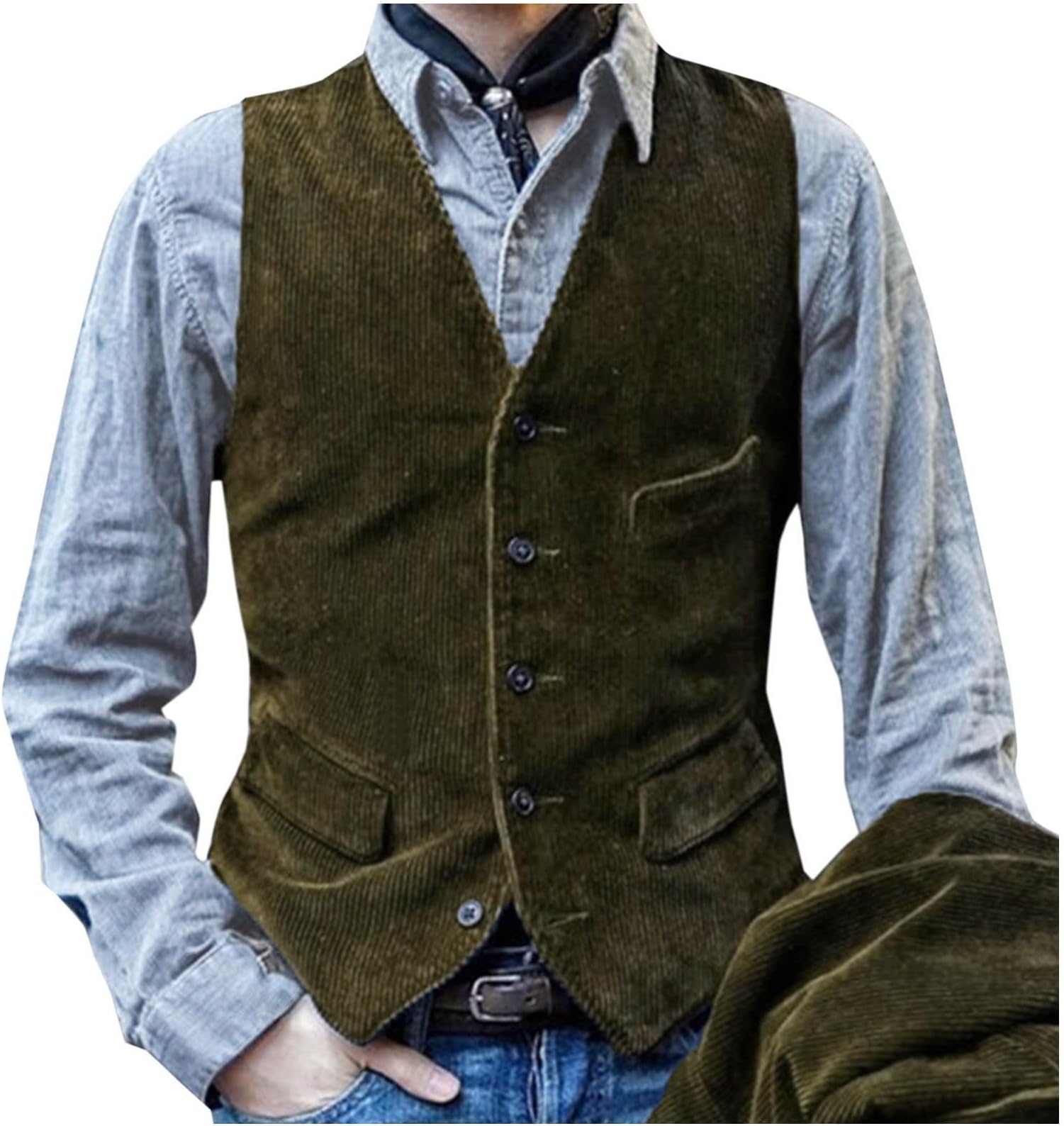 Men's Retro Corduroy Suit Vests Casual Slim Fit Single-Breasted V Neck Waistcoat Business Formal Dress Vest