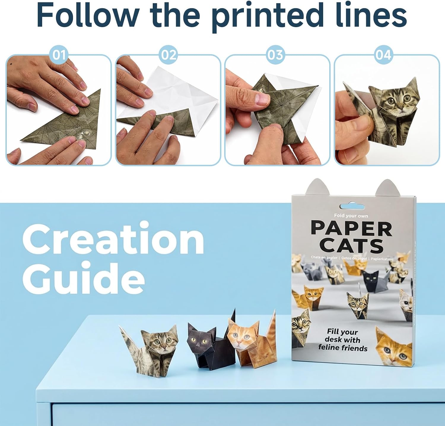 3D Paper Pets Origami Kit, 50 Pre Printed Sheets with Pre Creased Fold Lines, No Tools Required Cats and Dogs Design, Creative Desk Pets Activity Set, Art Craft Gift for Children Ages 6 and Up