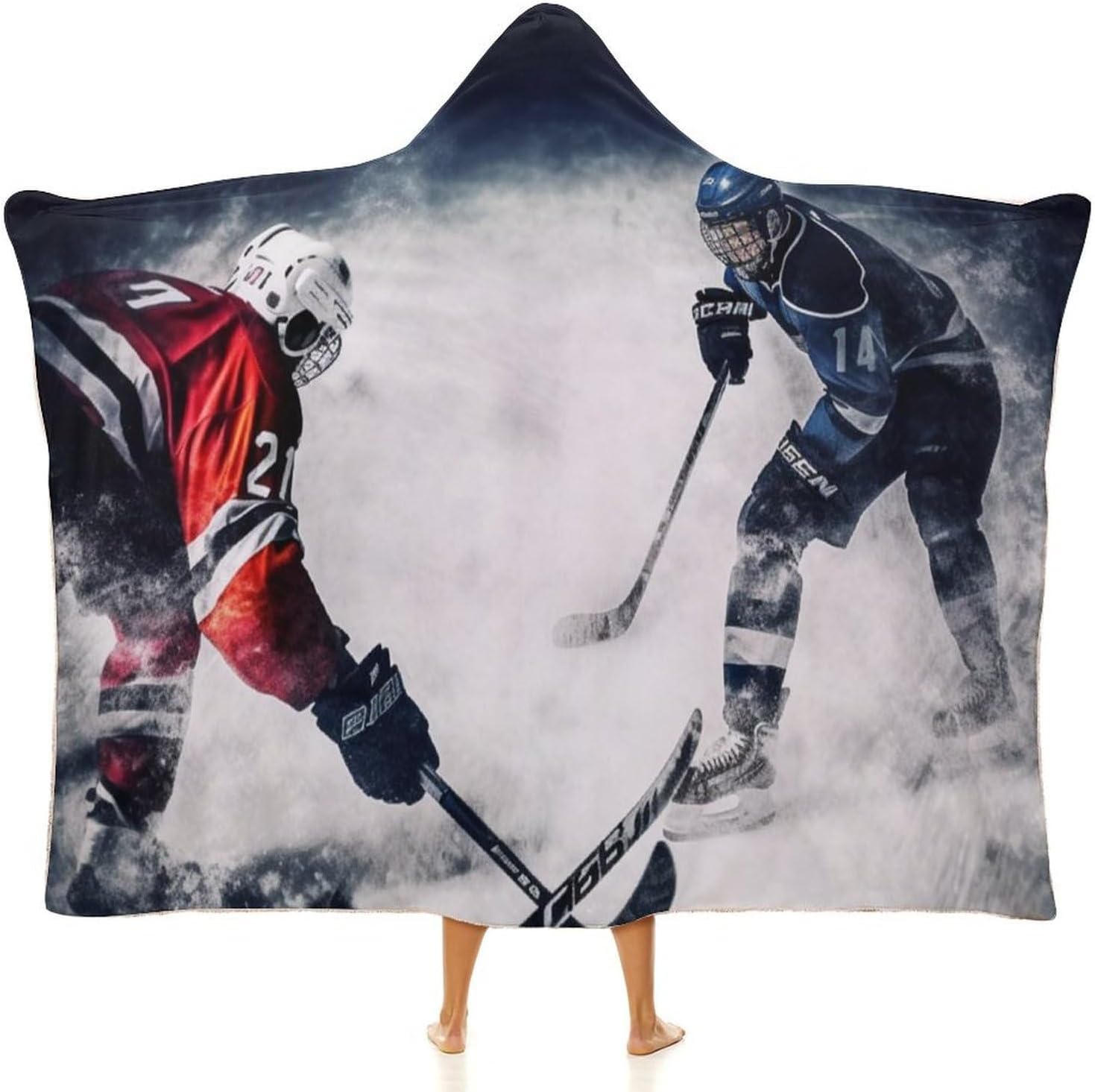 Ice Hockey Art Wearable Fleece Blanket with Hood for Men & Women Oversized Hoodie Blanket Soft Cozy Gift-