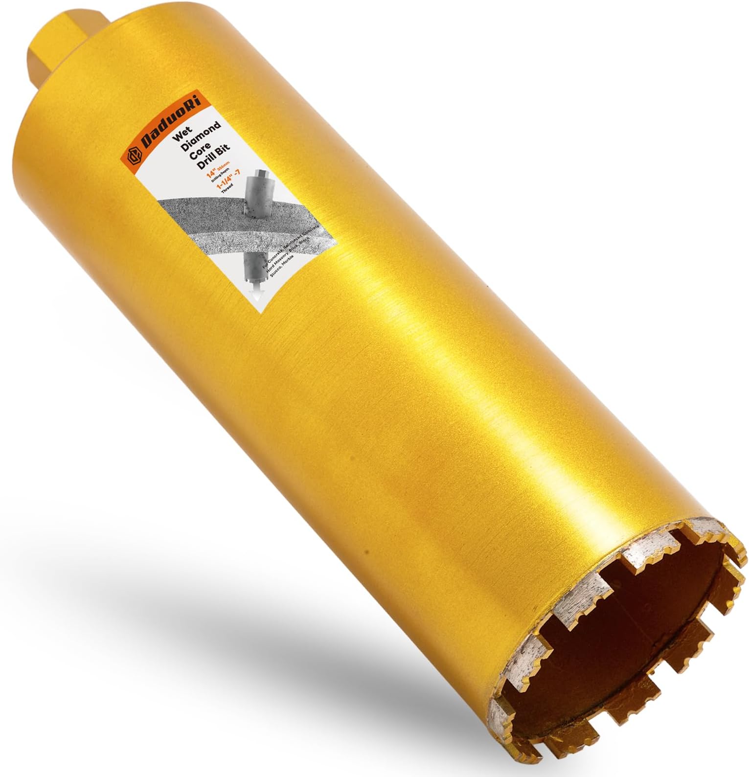 5 Inch Wet Core Drill Bit, 5" Core Bits for Concrete, 14" Drilling Depth, 1-1/4"-7 Thread Diamond Core Drill for Cured Concrete, Hard Masonry, Brick Block, Solid Cement, Stucco, Stone (127mm)