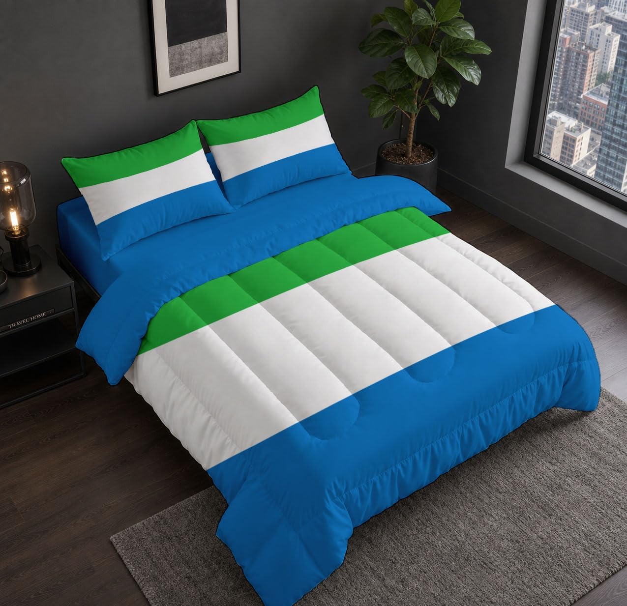 Classic Style Comforter Set King Size, Sierra Leone Flag Print Breathable Bedding Set for Girls Boys Teens, White Quilt Duvet with 2 Pillow Cases