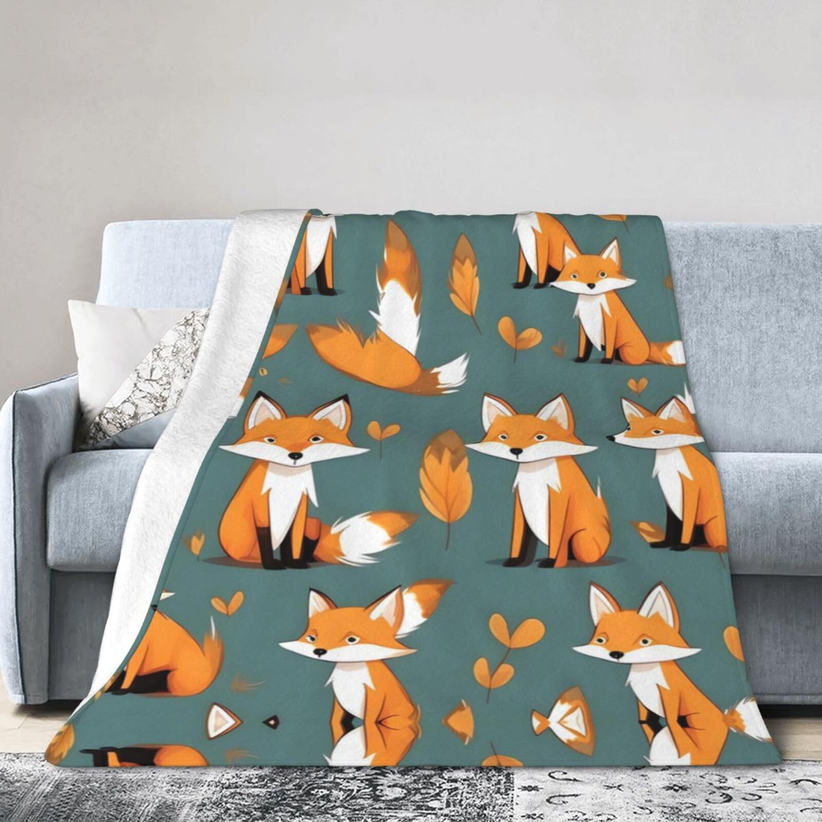 Yellow Fox 60"x50" Fleece Blanket, Full Size, Super Soft, Suitable for Bed, Sofa, Camping, All Seasons