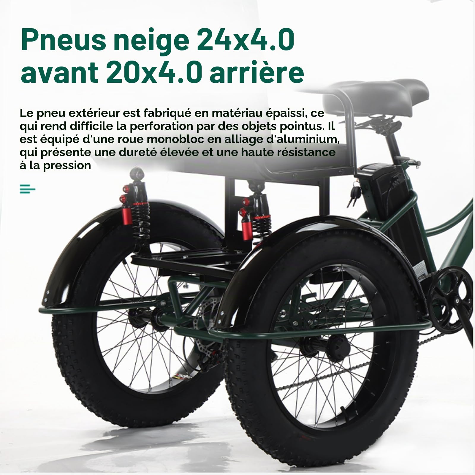Tricycle éLectrique 24 Pouces à Gros Pneus avec Siège Passager pour Adulte, VéLo éLectrique 48 V/18 Ah - Charge Maximale : 150 Kg, écran LCD Et Phare, pour La Ville Et La Montagne. Blue