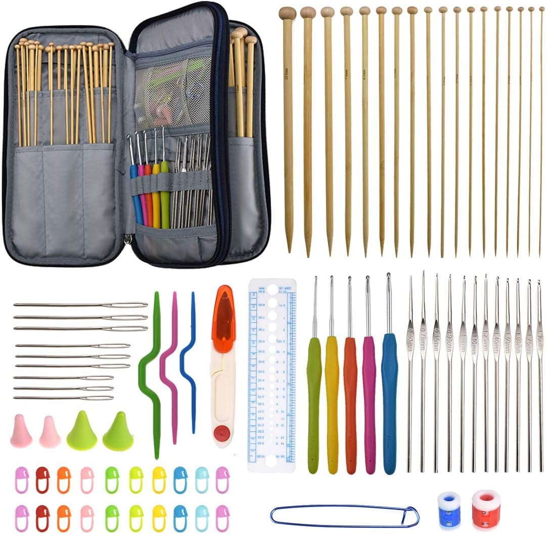 Akacraft 94 Pieces Crochet Hooks & Knitting Needles Set Kit - Portable Case, All The Kntting & Crochet Accessories Fit Any Projects, Ideal Gift for Mom Grandma Girlfriend