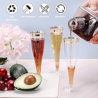 Vista 4 de Paquete de 50 copas de champán de plástico desechables, copas de champán con borde dorado, flauta de champán desechables transparentes de 4.5 onzas