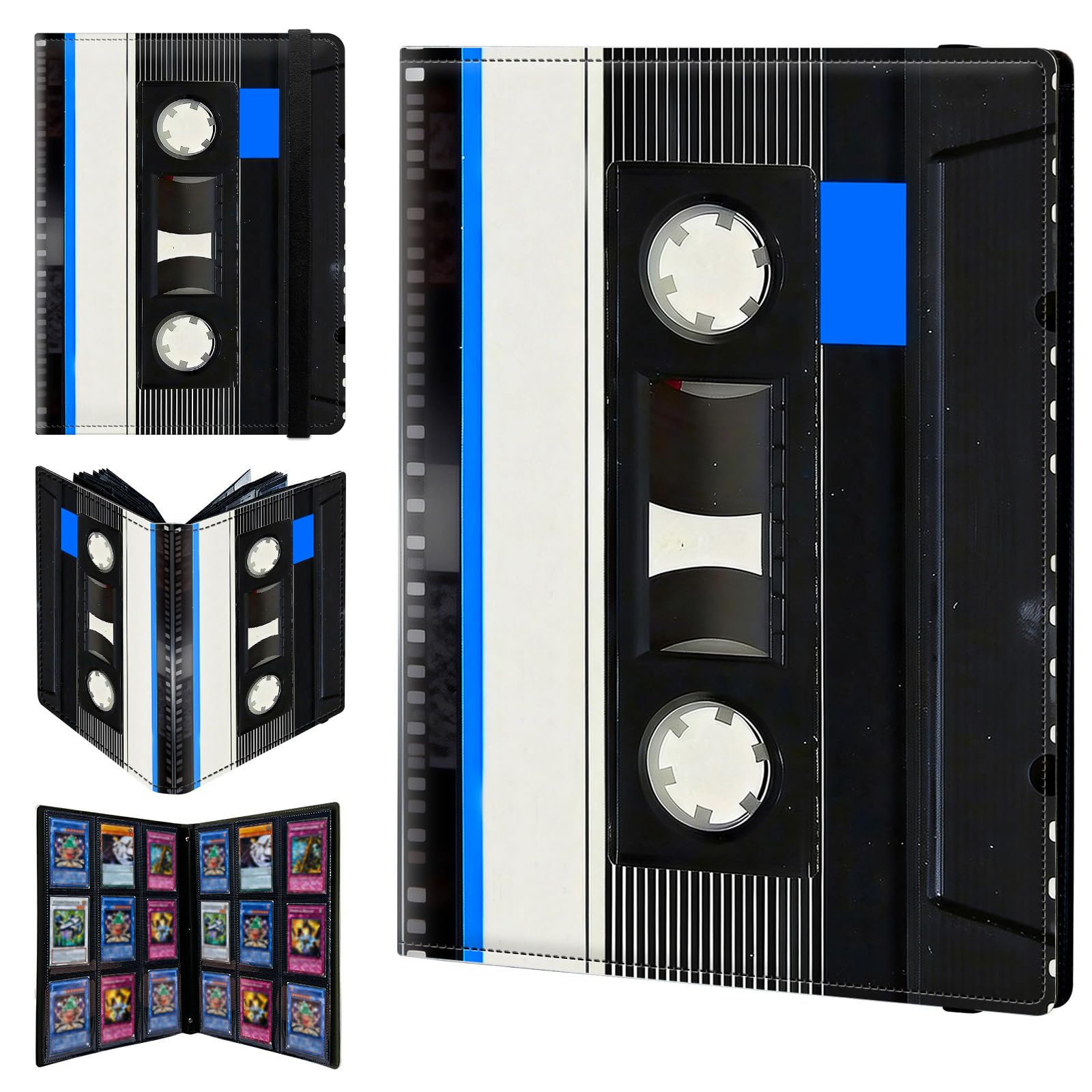 9 Pocket Trading Card Binder 540 Side Loading Pocket Album with Audio Tape Pattern Design Card Binder for Sports Cards & Game Cards — image 1