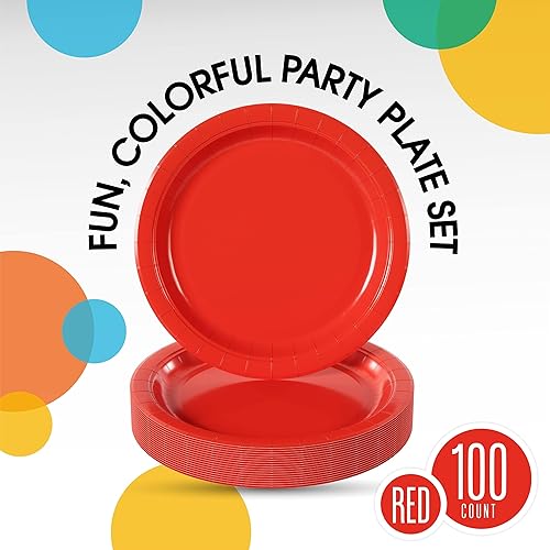 Miniatura 2 de Exquisite Party Solids - Platos desechables de papel rojo de 7 pulgadas, platos desechables rojos para fiestas, 100 unidades, 350 GSM, suministros