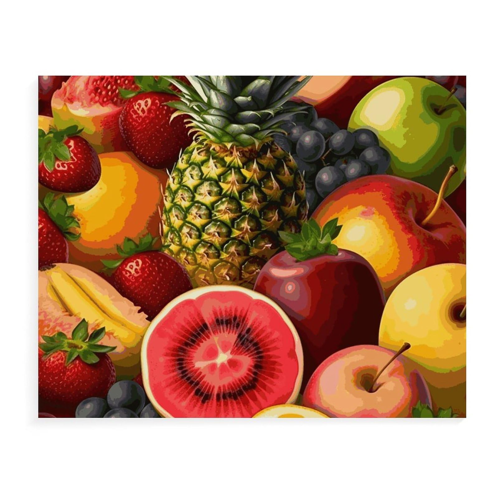 BVNMT Malen nach Zahlen, Ölgemälde zum Selbermachen, Motiv: frische saftige Früchte, bedrucktes Leinwand-Ölgemälde mit Rahmen, 40,6 x 30,5 cm, für Erwachsene, Anfänger, Malen nach Zahlen, für