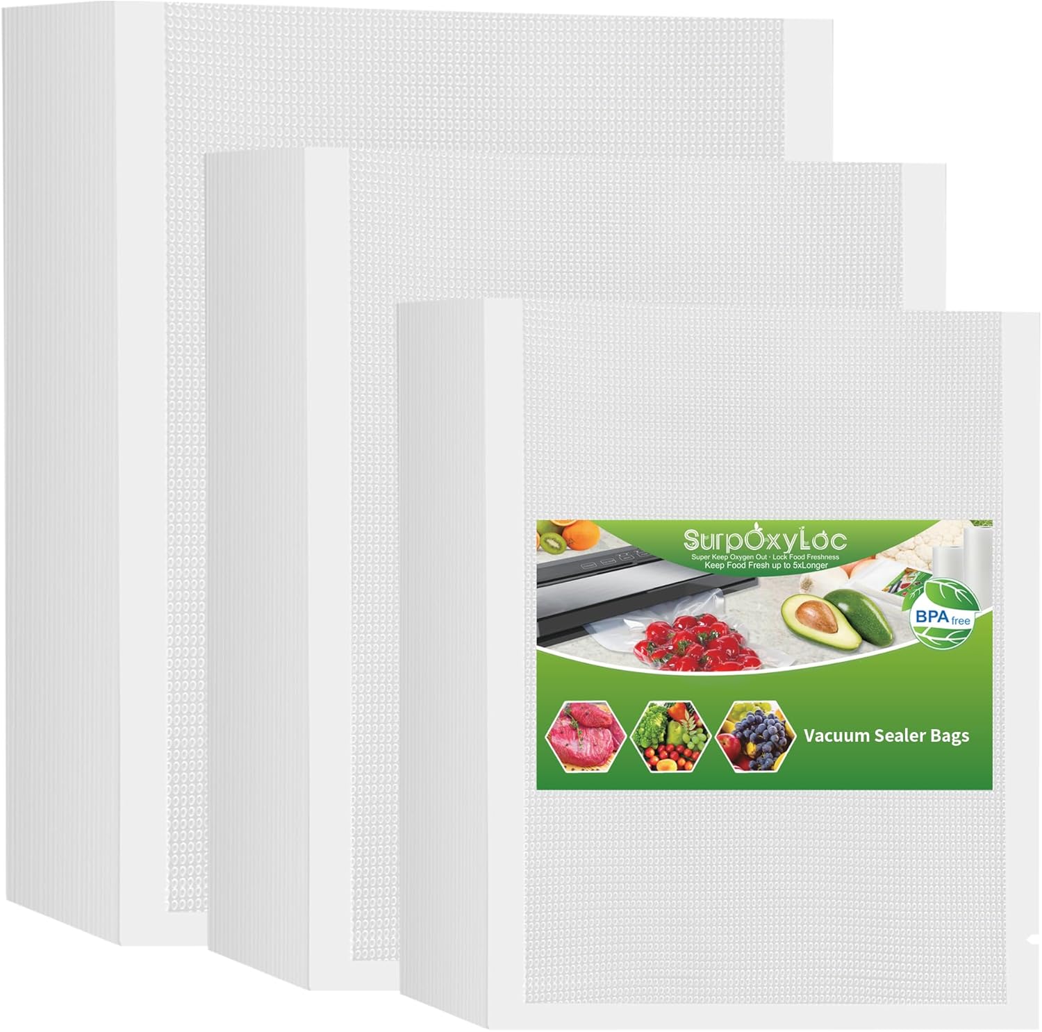 300 Bags 100 of Each Size Plus Quart 10″x13″ and Quart 8″x12″ and Pint 6″x10″ BPA Free Sous Vide Seal a Meal Commercial Grade Vacuum Seal PreCut Combo Pack Bag