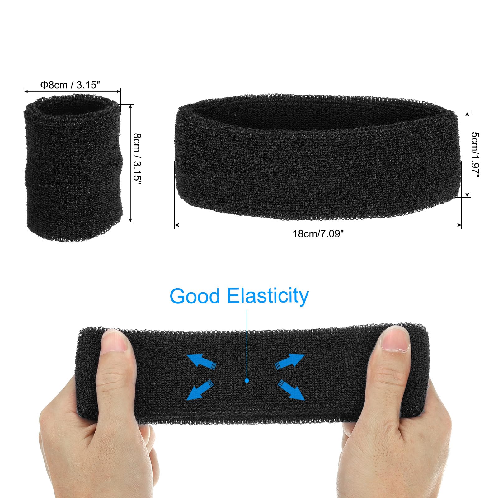 PATIKIL Sweatbands Headband Wristband, 10 Set/30Pcs Sweatband Terry Cloth for Sports Basketball Tennis Athletic Gym Working Out, Black - Image 2
