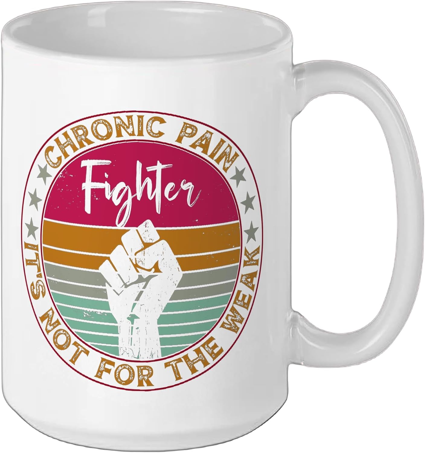 Chronic Pain Awareness | Retro Fighter Chronic Pain Warrior Ceramic Mug, White, 15oz image 2