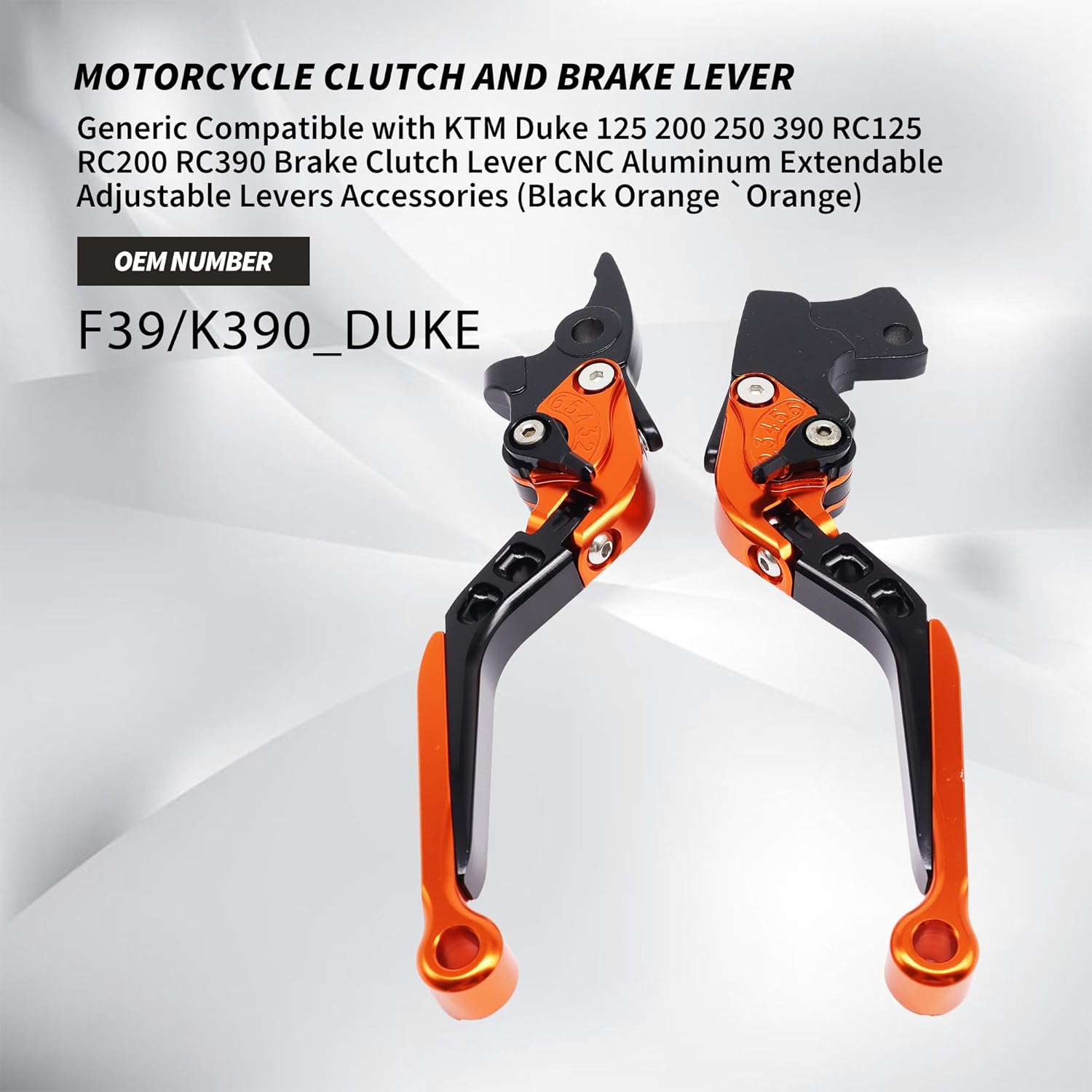 CNC Adjustable Motorcycle Brake Clutch Levers Compatible with KTM Duke 390 Adventure 20-23, Duke/RC 125 200 250 390 13-23, Folding Extendable Aluminum Accessories (Orange)