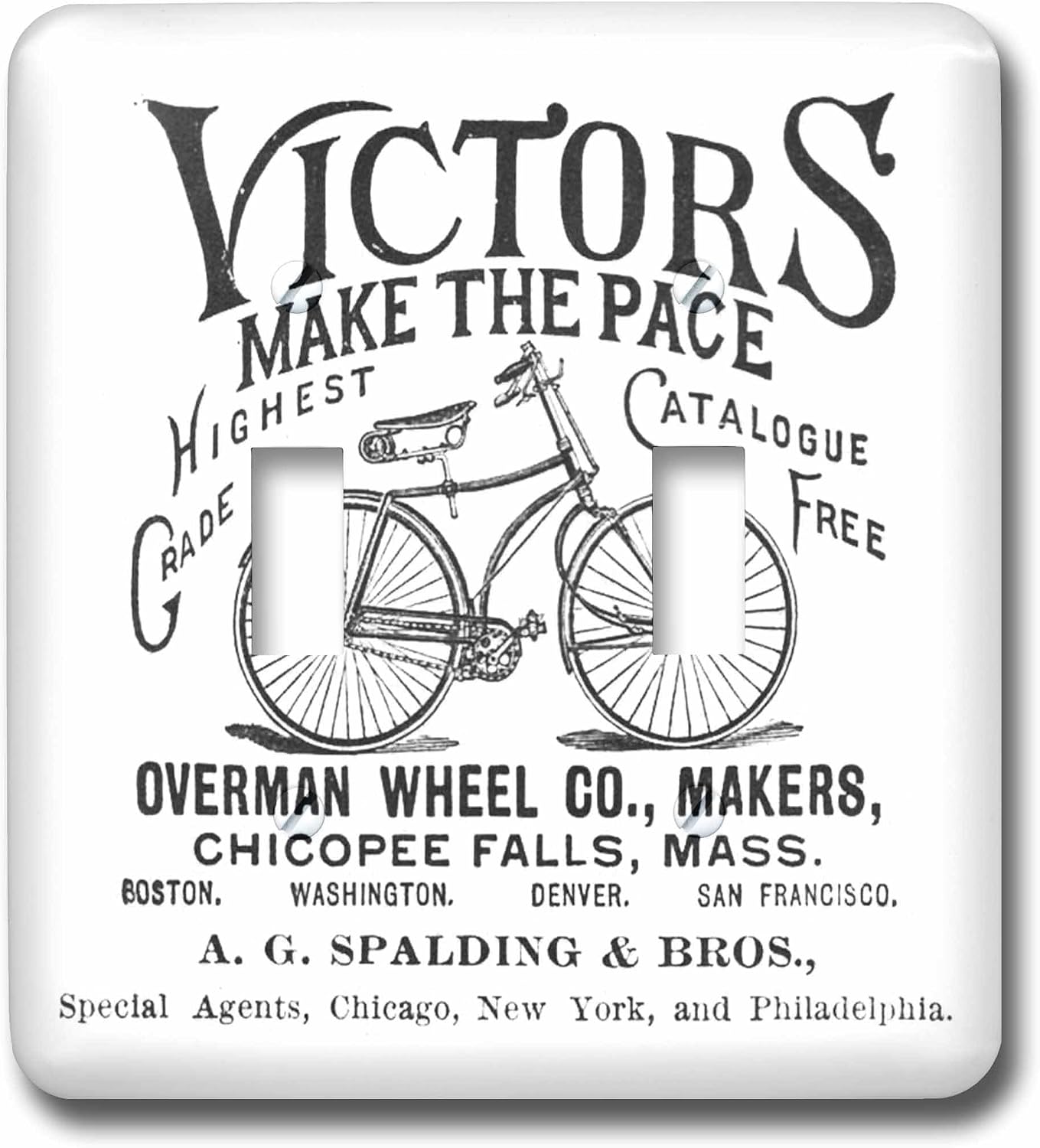 3dRose lsp_164547_2 Victors Bicycles Black and White Vintage Light Switch Cover